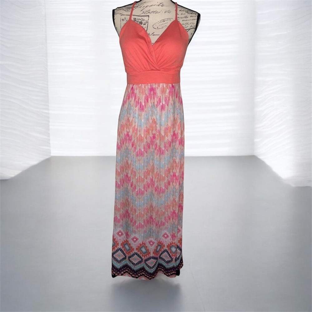 Women’s Aztec Print Maxi Dress Size Medium Sleeveless Multicolor Boho Dress